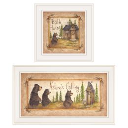 "Natures / Bath" 2-Piece Vignette by Mary Ann June, White Frame