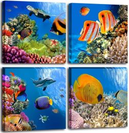 Bathroom Canvas Wall Art Sea Turtle Wall Decor for Living Room