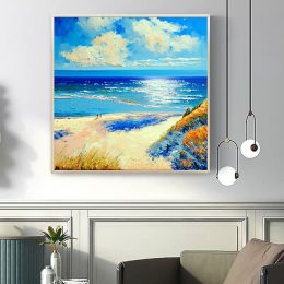 Handmade Oil Painting Canvas Wall Art Decor Original The Blue Ocean (size: 80x80cm)