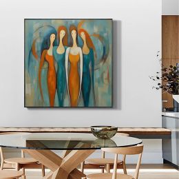 Hand Painted Oil Painting Original Characters Oil Painting On Canvas Abstract Four Female Portraits Color Wall Art Living Room Wall Decor (Style: 01, size: 60x60cm)