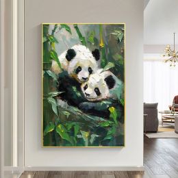 Hand Painted Oil Painting Original Panda Oil Painting on Canvas Large Textured Wall Art Abstract Nature Art Custom Animal Painting Modern Living room (Style: 01, size: 90x120cm)