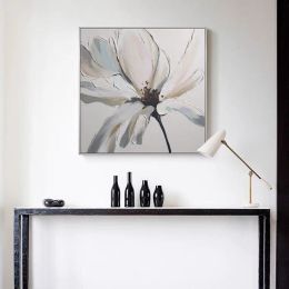Modern Abstract Hand Painted White Flowers Canvas Wall Art Oil Paintings Posters Large Flowers Home Decoration Canvas (size: 70x70cm)