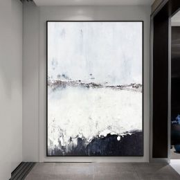 Handmade Gold Foil Abstract Oil Painting Wall Art Modern Minimalist Black and White Picture (size: 50x70cm)