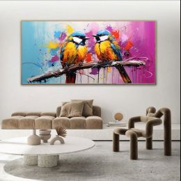 Hand Painted Oil Painting Large Canvas Two Birds On A Branch On Canvas (Style: 01, size: 140x280cm)