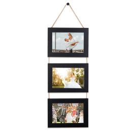 Wall Hanging Picture Collage Frame Wall Decor Without Mat Rustic Style Wood Photo Frame Display (Color: Black, Type: 3-Opening)
