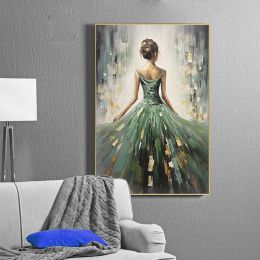 Hand Painted Abstract Beautiful Girl Oil Painting On Canvas Large Wall Art Original Dancer Art Green Wall Art Custom Painting Minimalist Living Roomde (Style: 01, size: 60x90cm)